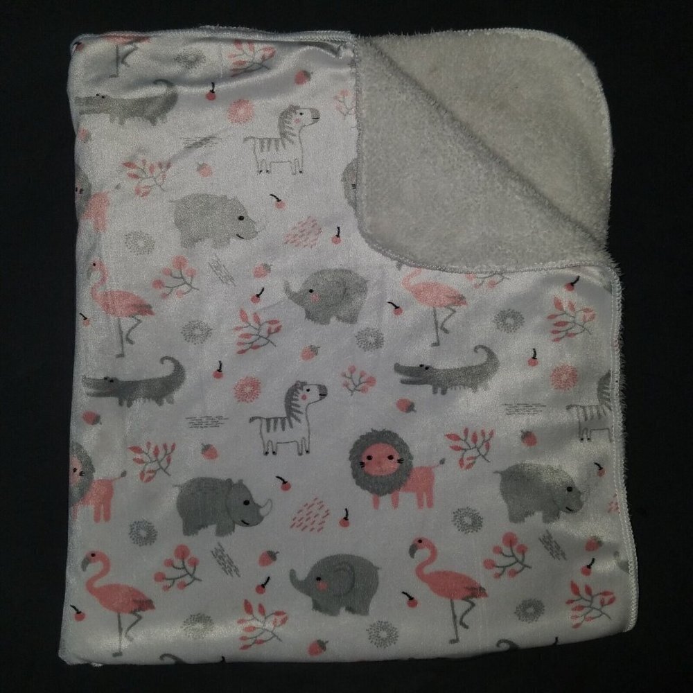 RN 119741 Pink Gray Baby Blanket Lovey Lion Zebra Rhino Elephant Flamingo SL